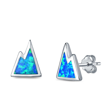 Mountain Stud Earrings Lab Created Blue Opal 925 Sterling Silver